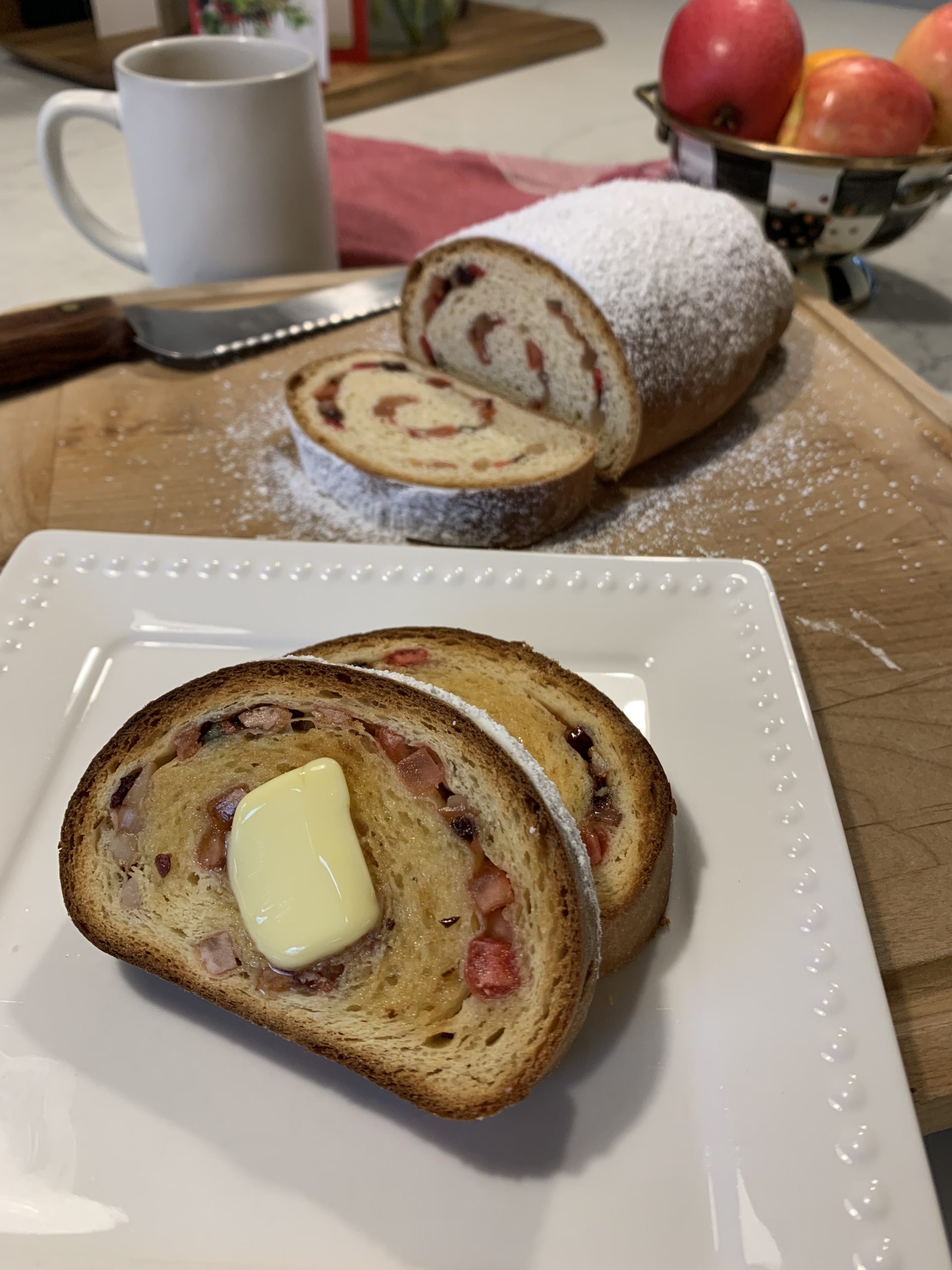 Christmas Bread Loaf showing the inside of the cut bread.