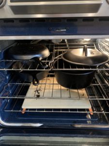 Preheating the dutch ovens